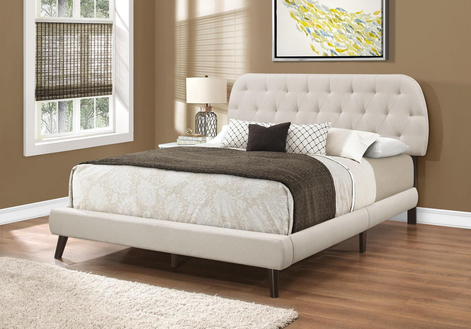 Beige Linen-Look Queen Size Bed by Monarch Specialties | Walmart Canada