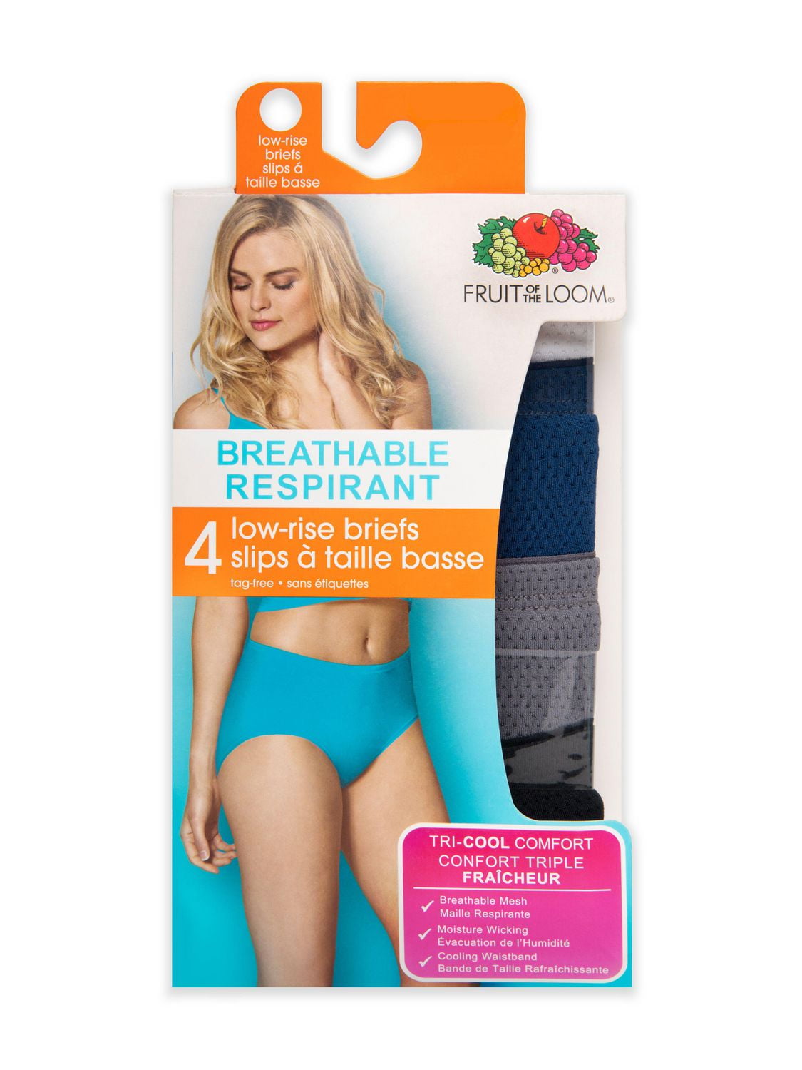 Paq. de 4 slips respirantes à taille basse Fruit of the Loom pour dames Tailles: 5 à 8