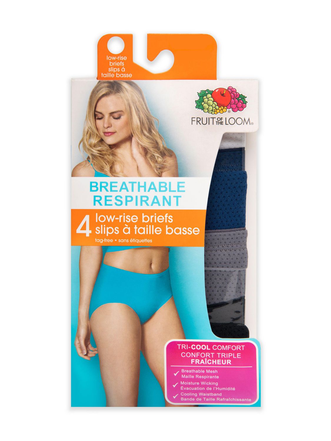 Fruit of the Loom Women's Breathable Low Rise Briefs, 4-Pack, Size 5 - 8