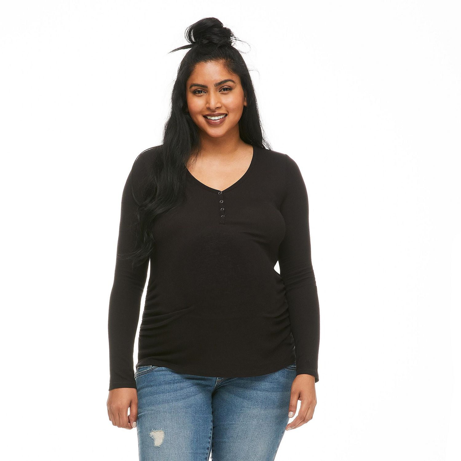 Paisley Sky Maternity Long Sleeve Henley Tee