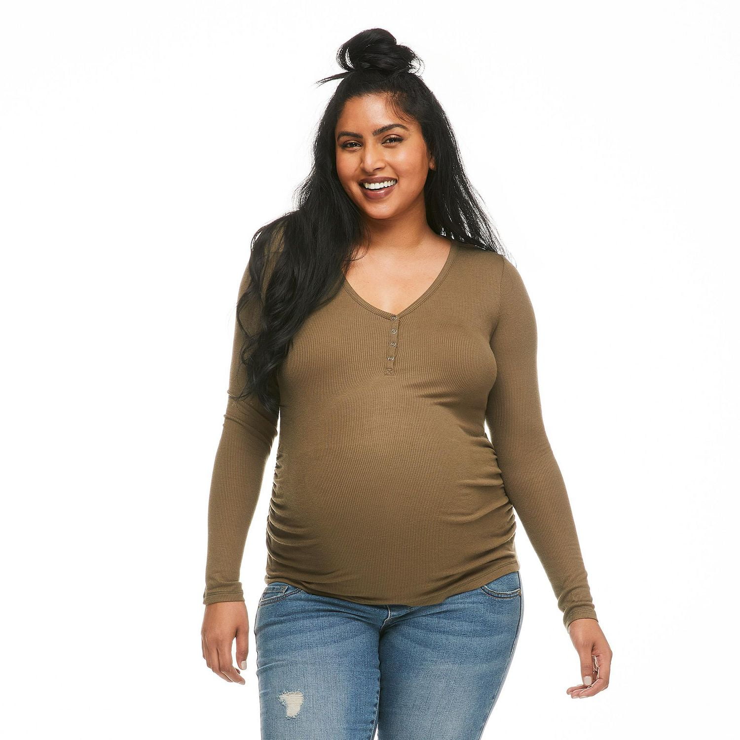 Paisley Sky Maternity Long Sleeve Henley Tee