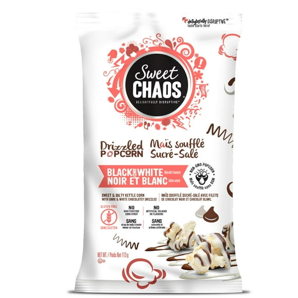 Sweet Chaos Drizzled Popcorn - Black and White, SC Blk White Drizzled Popcorn