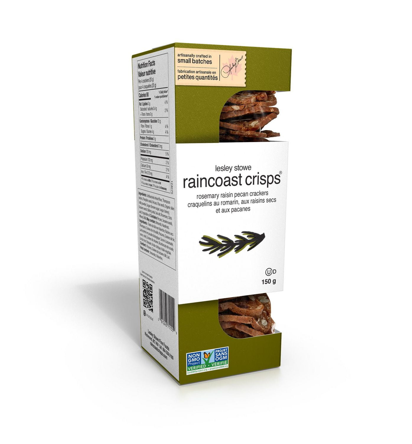 lesley stowe raincoast crisps romarin, raisins secs et noix de pécan LSFF RC romarin, raisins pécan