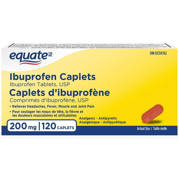 Equate Ibuprofen Caplet, 200mg, 120 Caplets