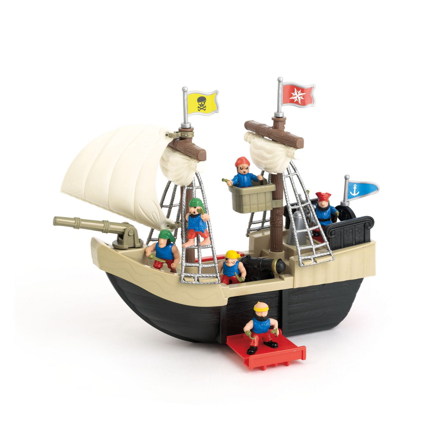 Large Toy Pirate Ship With 3 Pirates and 2 Cannons. for sale online