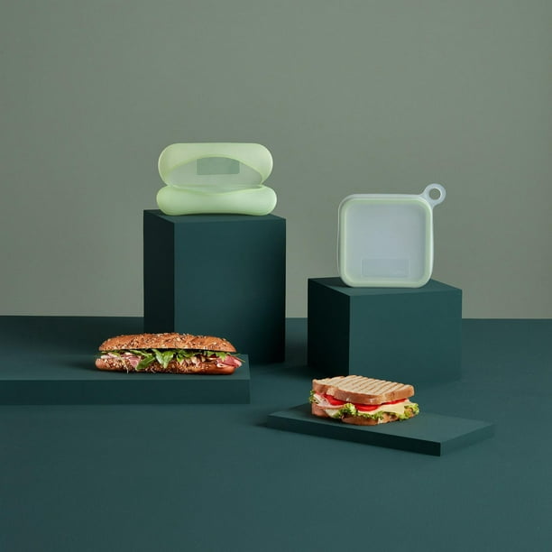 Etui à sandwich réutilisable pour baguettes, set de 2 pc, vert, silicone,  Lékué 