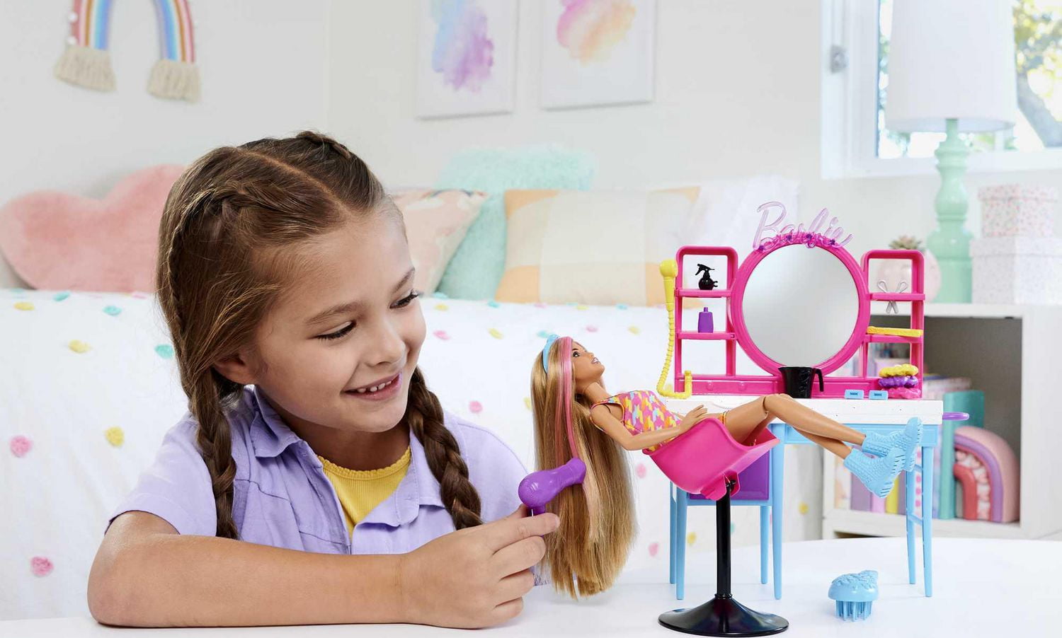 Barbie Doll and Hair Salon Playset Color Change Hair Walmart