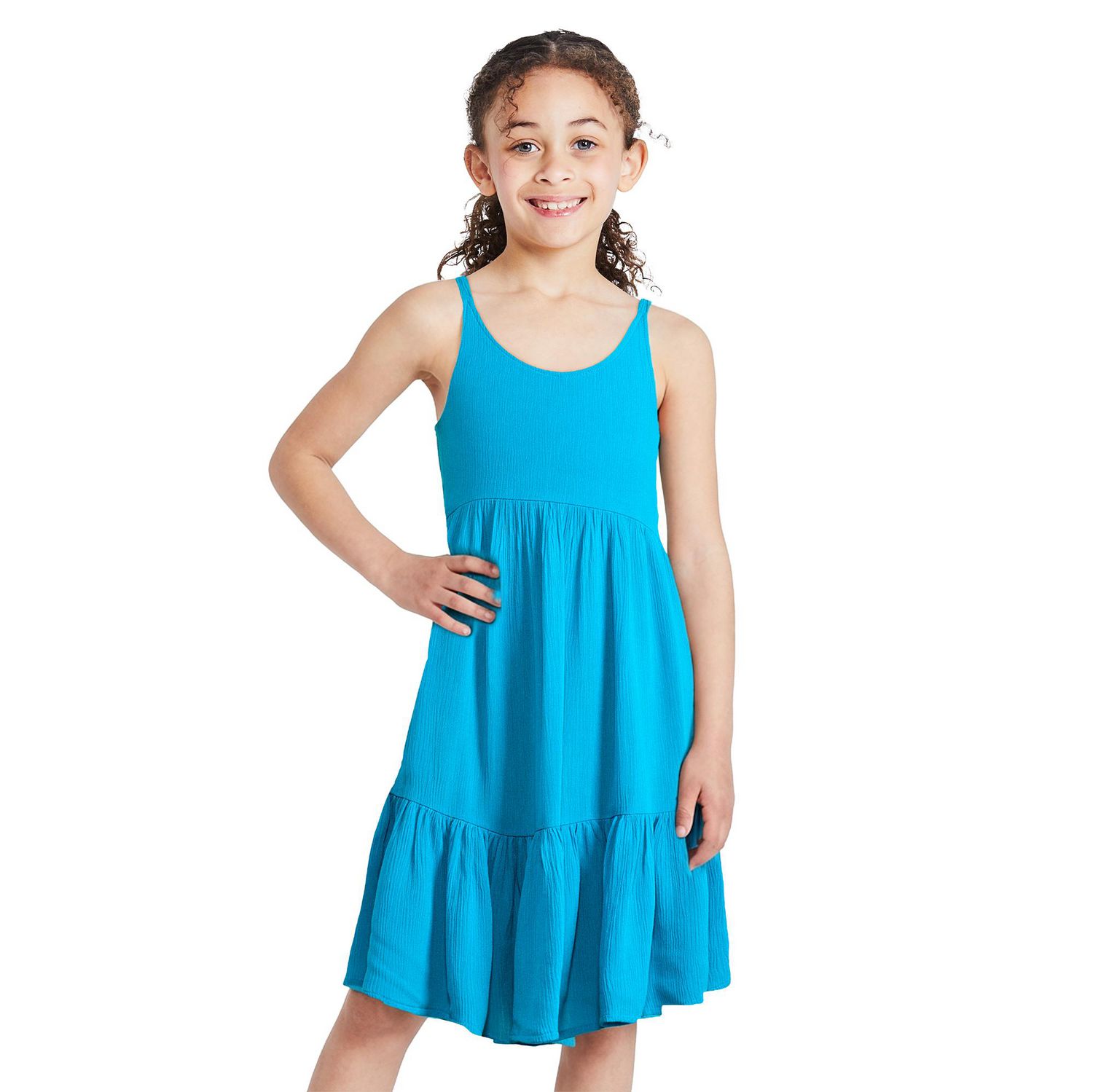 Robe chiffonnée à encolure bain-de-soleil George pour filles