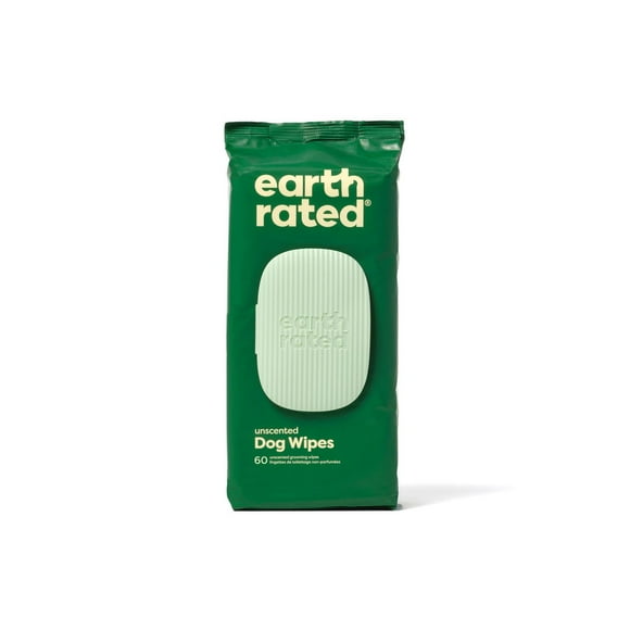 Earth Rated Hypoallergenic Dog Wipes, Cleaning and Odour-Controlling Grooming Wipes for Paws, Body, and Bum, Perfect for Puppy and Adult Dogs, Unscented, 60 Count, 1 x 60 Count Grooming Wipes