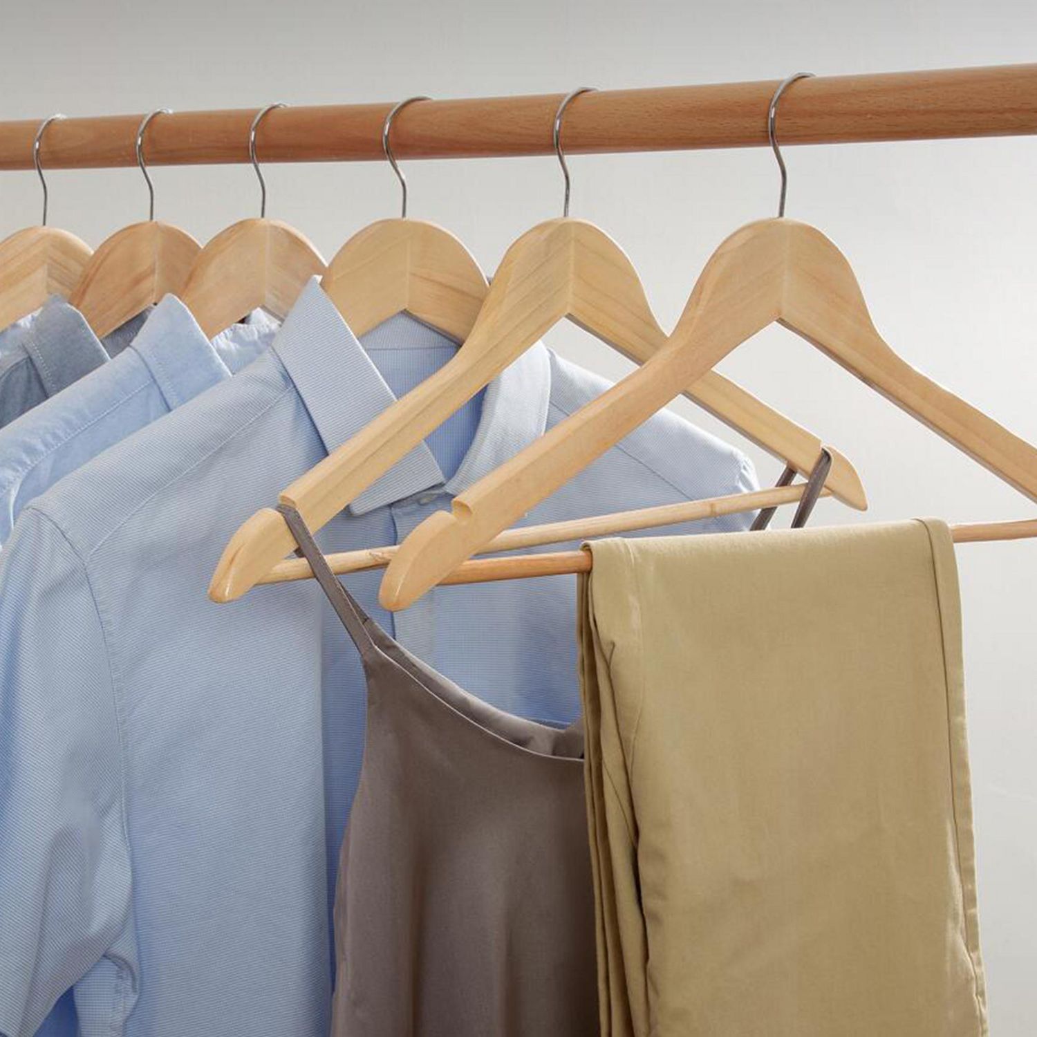 Home Premium Wooden Hangers - Slightly Curved Hanger Set - Solid