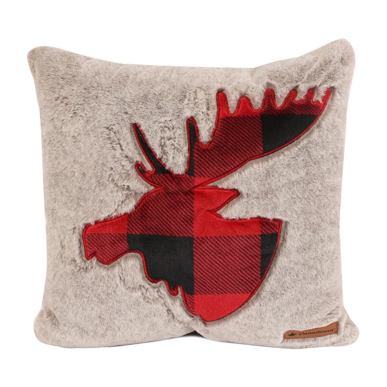 Canadiana Buffalo Plaid Pillow With Moose Applique 18x18 By Nemcor   6000206754088 