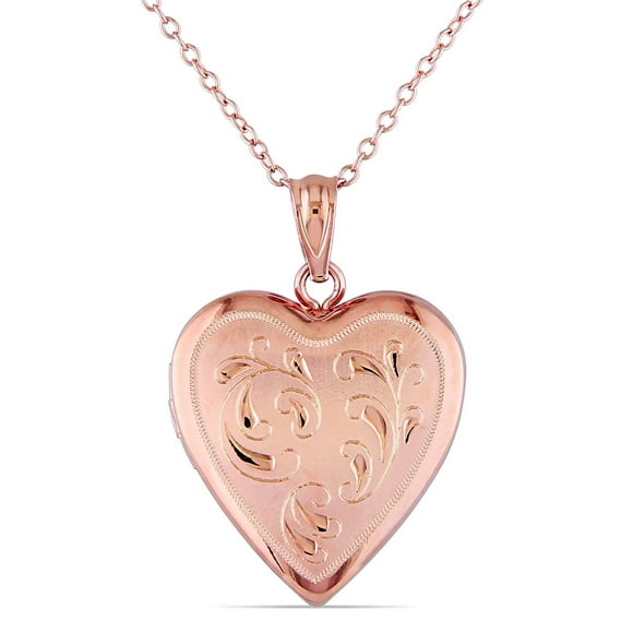 Médaillon de forme cœur gravé Asteria en argent sterling plaqué de rhodium rosé, 18 po