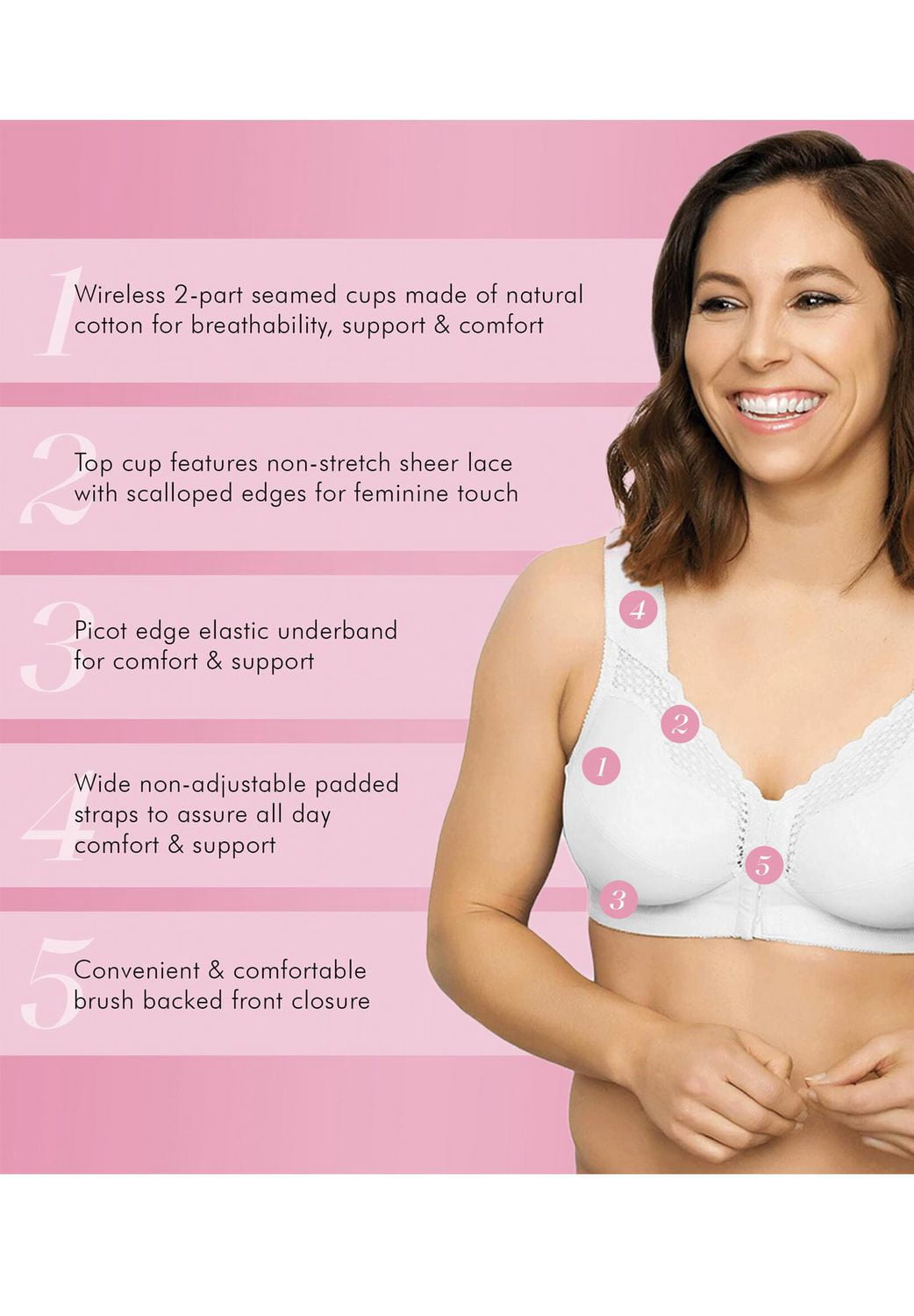 Exquisite Form #9600531 FULLY Cotton Soft Cup Full-Coverage Posture Bra, Lace, Front Closure