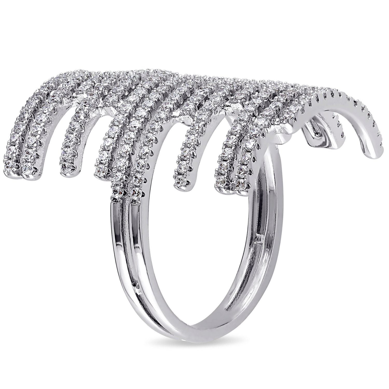 1.96 Carat T.G.W. Cubic Zirconia Sterling Silver Multi-Row Layered Ring