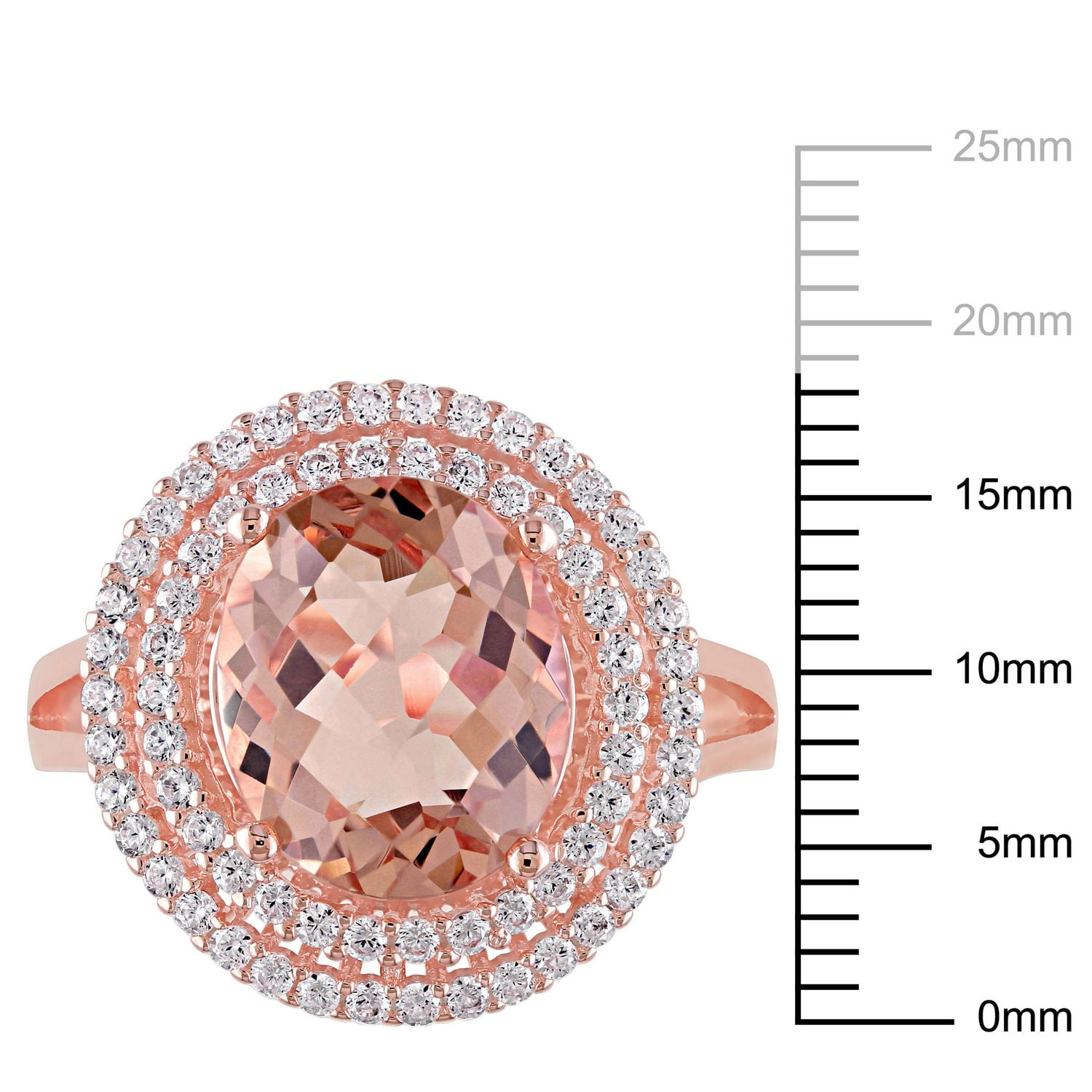 Tangelo 7.36 Carat T.G.W. Simulated Morganite and Cubic Zirconia Rose Rhodium-Plated Sterling Silver Halo Cocktail Ring