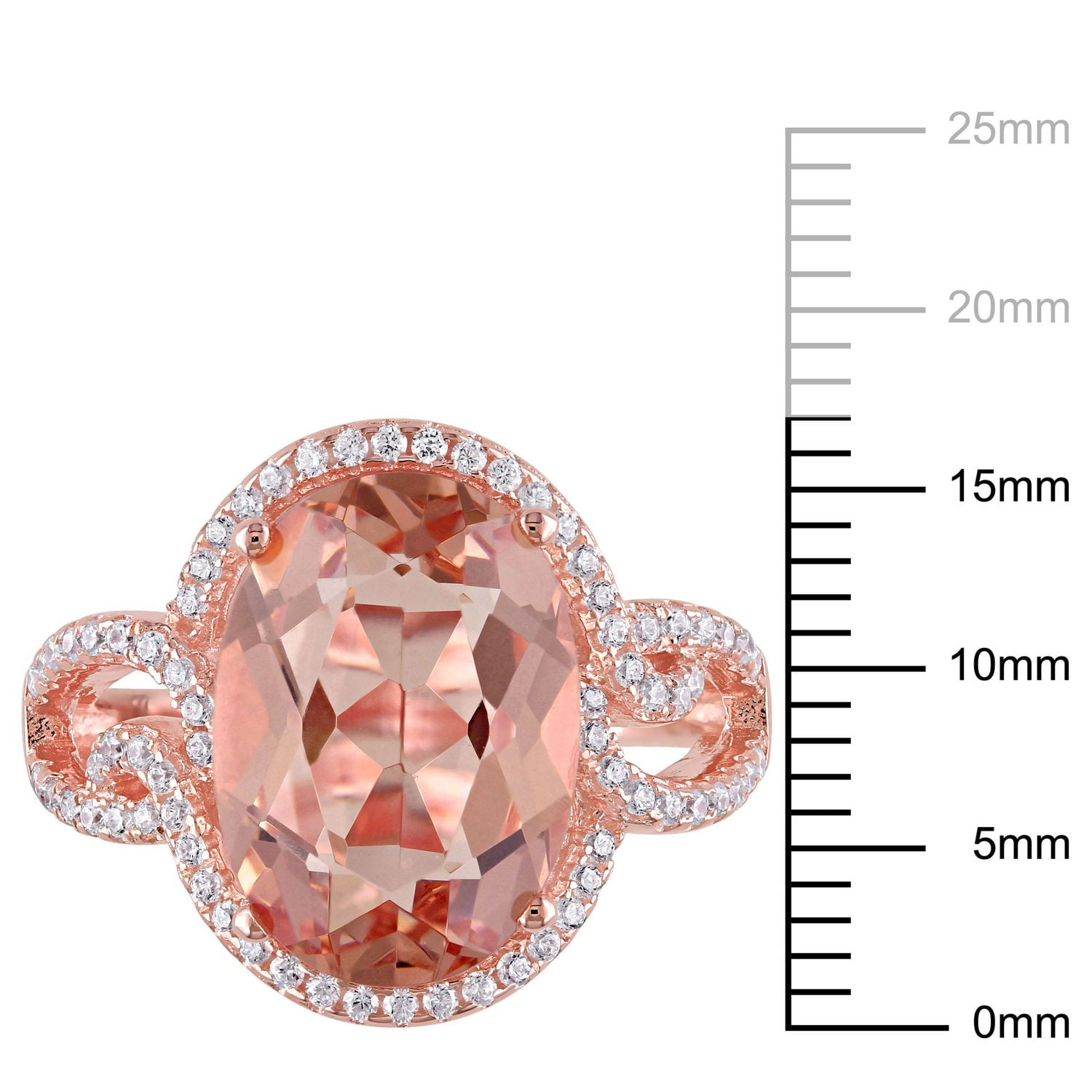 Tangelo Carat T.G.W. Simulated Morganite and Cubic Zirconia Rose Rhodium-Plated Sterling Silver Halo Cocktail Ring