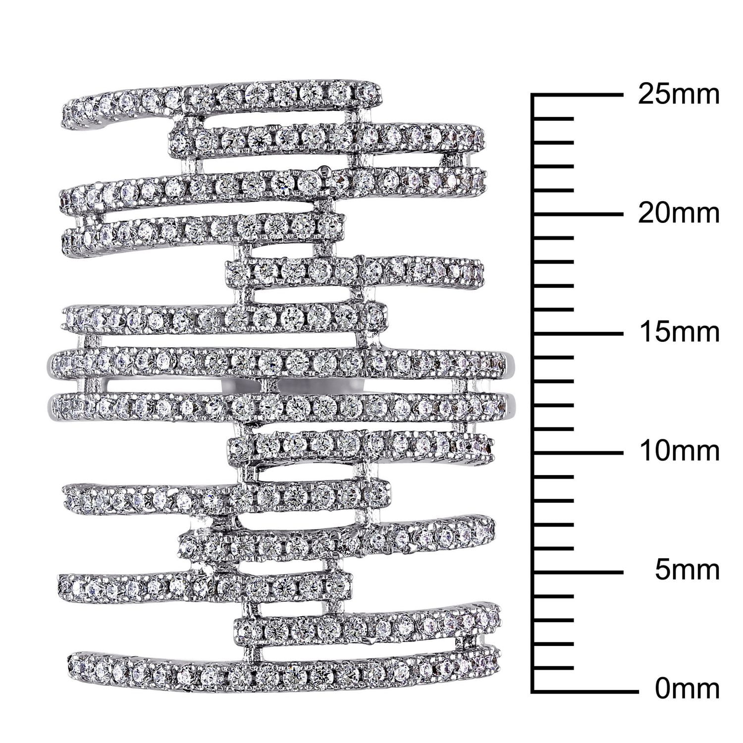 1.96 Carat T.G.W. Cubic Zirconia Sterling Silver Multi-Row Layered Ring