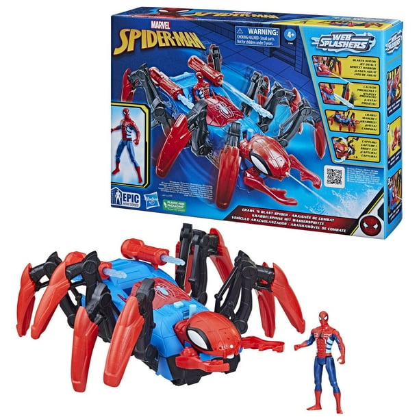 Marvel Spider-Man Crawl 'N Blast Spider, ensemble de jeu de voiture avec figurine  Spider-Man 