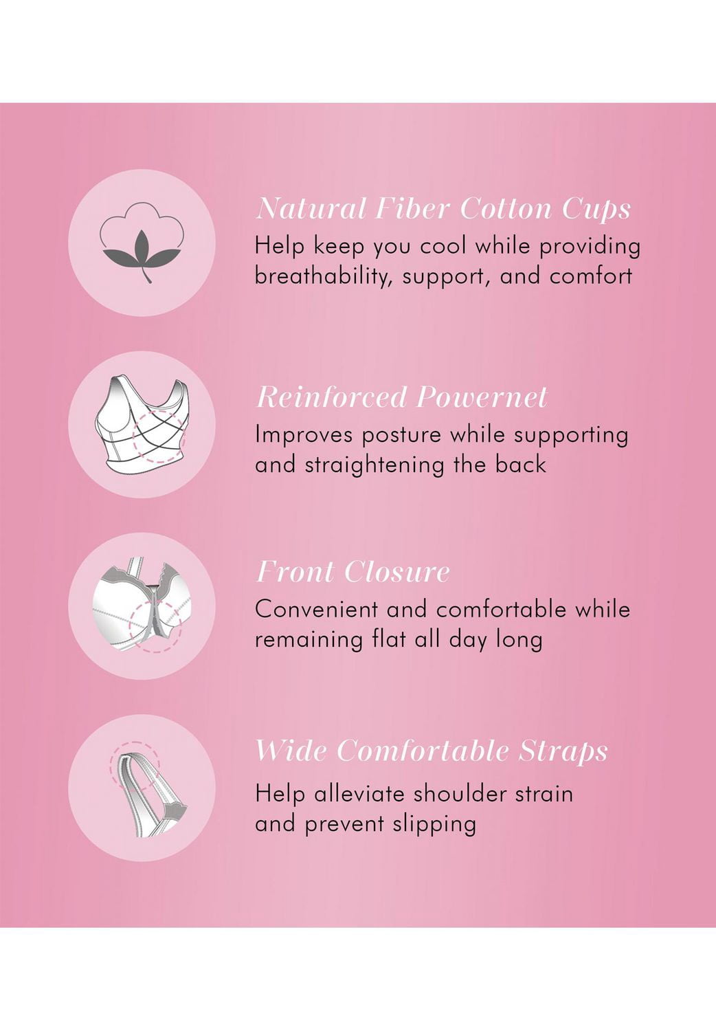 Exquisite Form #9600531 FULLY Cotton Soft Cup Full-Coverage Posture Bra, Lace, Front Closure