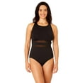thumbnail image 1 of Lands' End Women's Size S-XXL Nylon Spandex High Neck One-Piece Swimsuit with Mesh Detail, 1 of 5