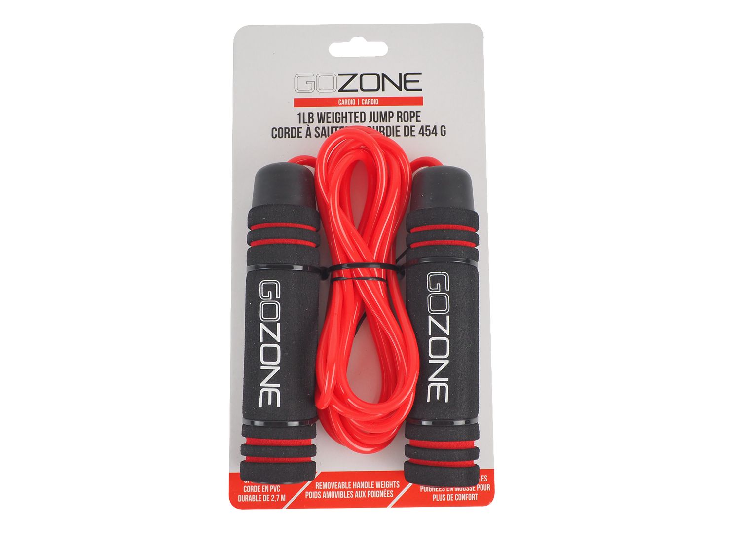 GoZone 1lb Weighted Jump Rope – Red/Black, Adjustable length 