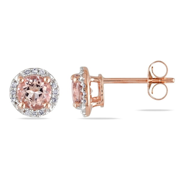 Boucles d'oreille Tangelo de forme auréole avec morganites 1 ct PBT et accent de diamants en or rose 10K