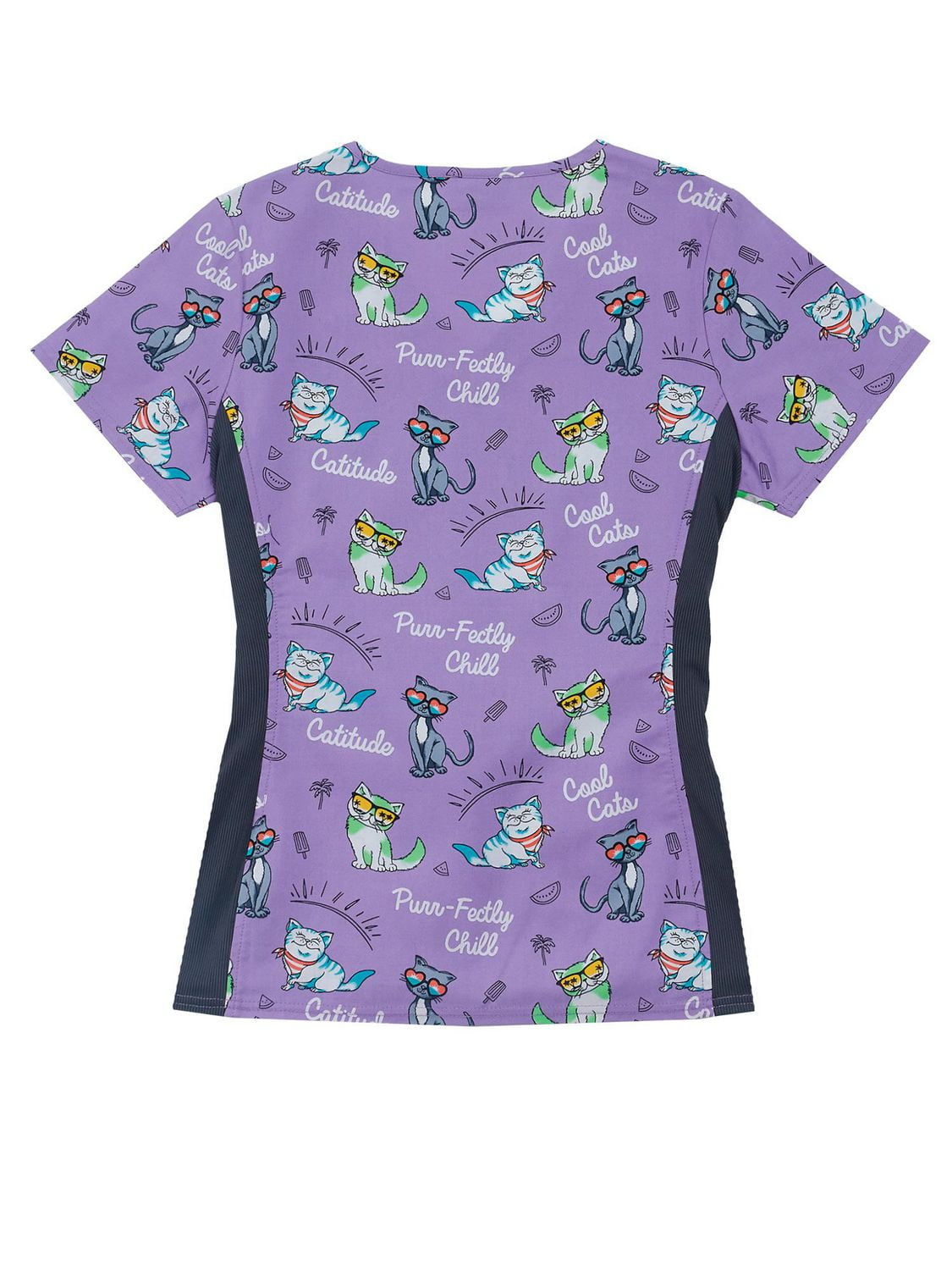Purrfectly Chill V-Neck Print Scrub Top