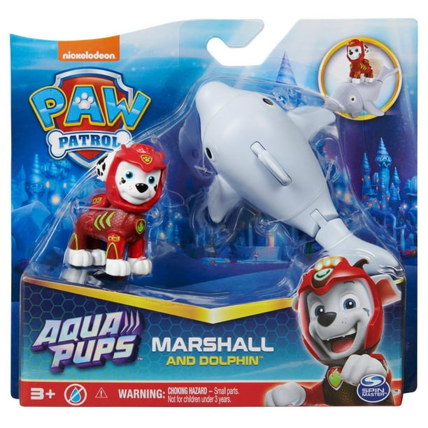 PAW Patrol, Aqua Pups Marshall and Dolphin Action Figures Set, Kids Toys  for Ages 3 and up 