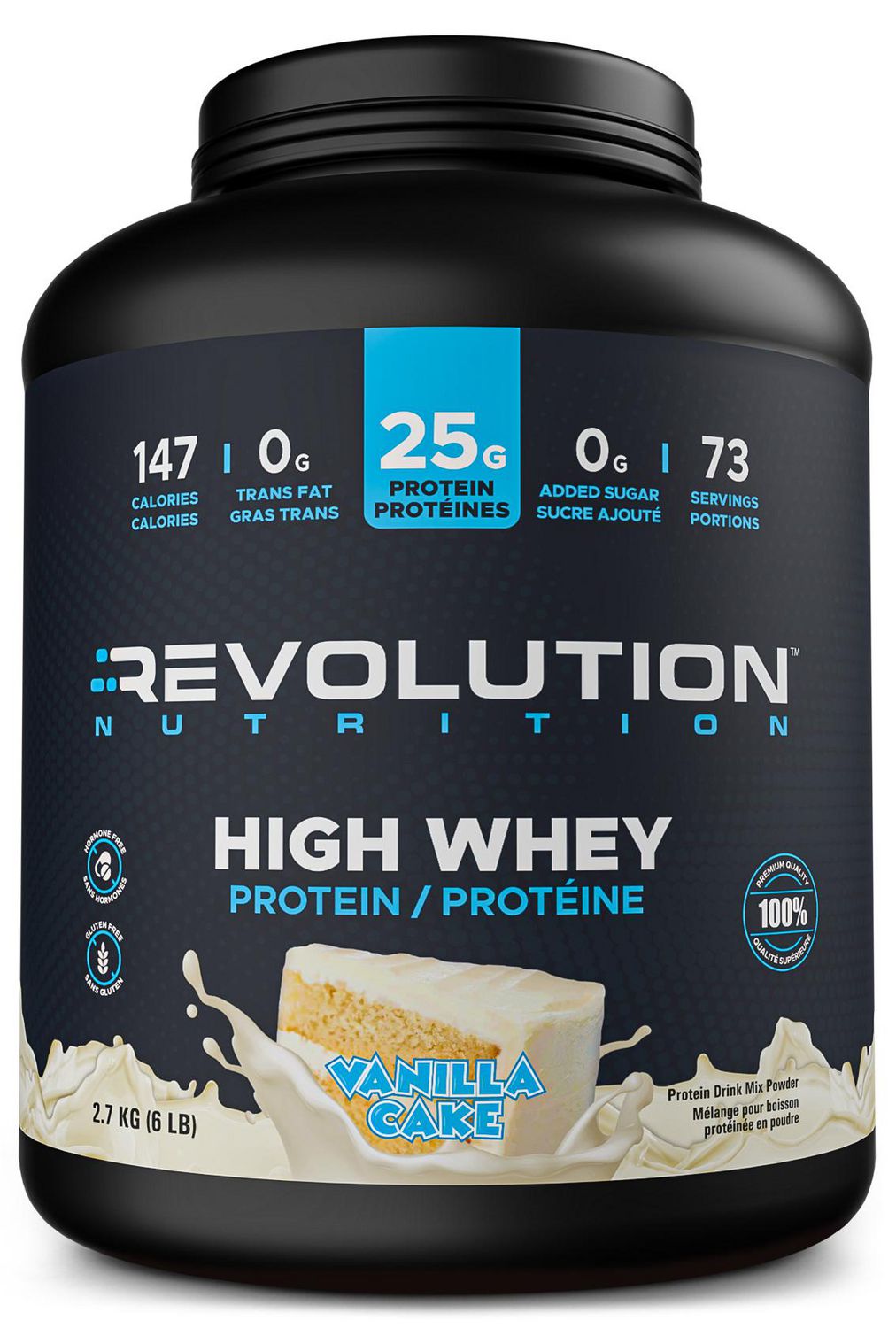 Revolution Nutrition, High Whey, Protein Powder 6LB, Whey Isolate of Protein, 73 Servings, Gluten Free, Lean Muscle Mass For Men & Women, Vanilla Cake