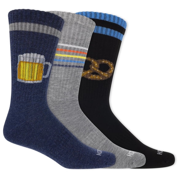 HOTSOX Men's Cushioned 3 Pair Fashion Crew Sock Size 6-12