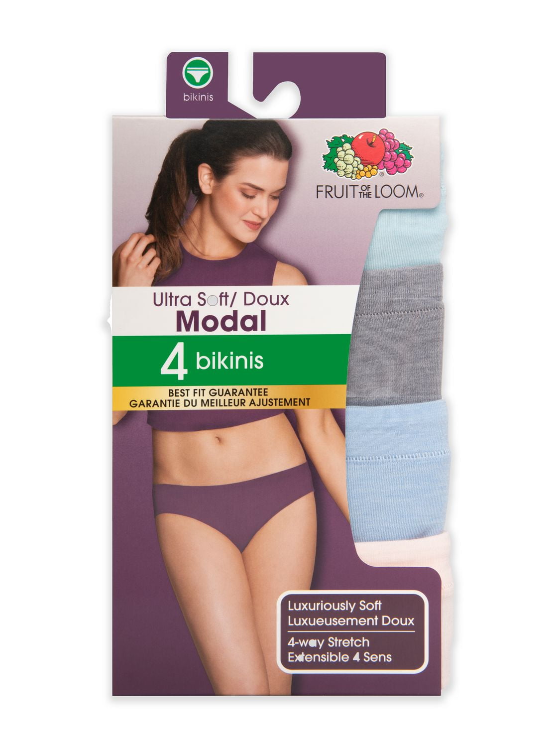 Fruit of the Loom Women's Ultra Soft Modal Bikini, 4-Pack, Sizes: 5 - 8