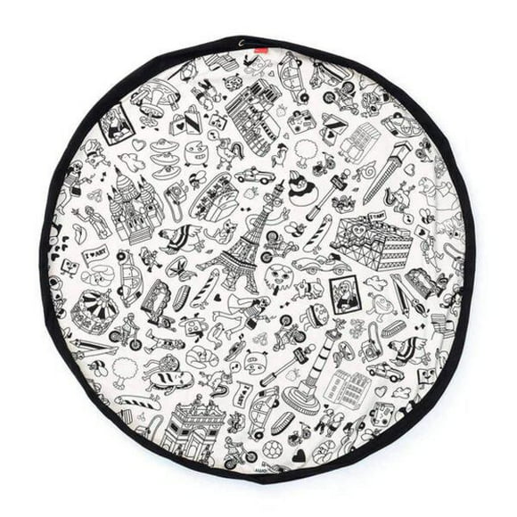 Play & Go - OMY Coloring Play Mat - 3-in-1 Play Mat - Storage Bag & Diaper Bag - Double-sided with Historic Buildings - Includes Textile Pens - Fun & Interactive for Kids - 140 cm Diameter - Suitable for Newborn to Toddler - Easy to Carry Everywhere