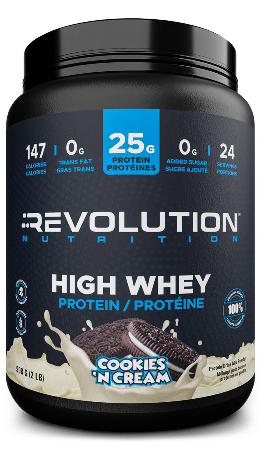 Revolution Nutrition, High Whey, Protein Powder 2LB, 24 Servings, Gluten Free, Lean Muscle Mass For Men and Women, Cookies and Cream