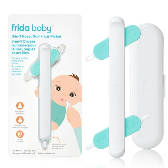 Frida Baby - Baby, Infant, Toddler - 3-in-1 Nose, Nail + Ear Picker: Baby Ear Cleaner + Baby Nose Cleaner and Nail Tool for Babies + Toddlers, Safely Clean Baby's Boogers, Ear Wax & More, Age: Newborn+