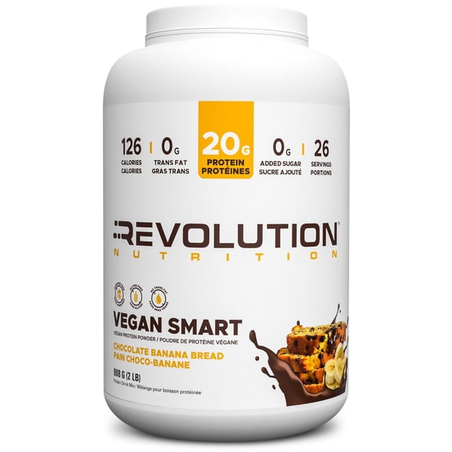 Revolution Nutrition, Vegan Smart, Vegan Protein Powder, 20g Of Protein Per Scoop, 908g, 26 Servings, Dairy Free, Plant Based, Sugar Free, Soy Free, Keto Friendly, For Men & Women, Chocolate Banana Bread (2 Pounds)