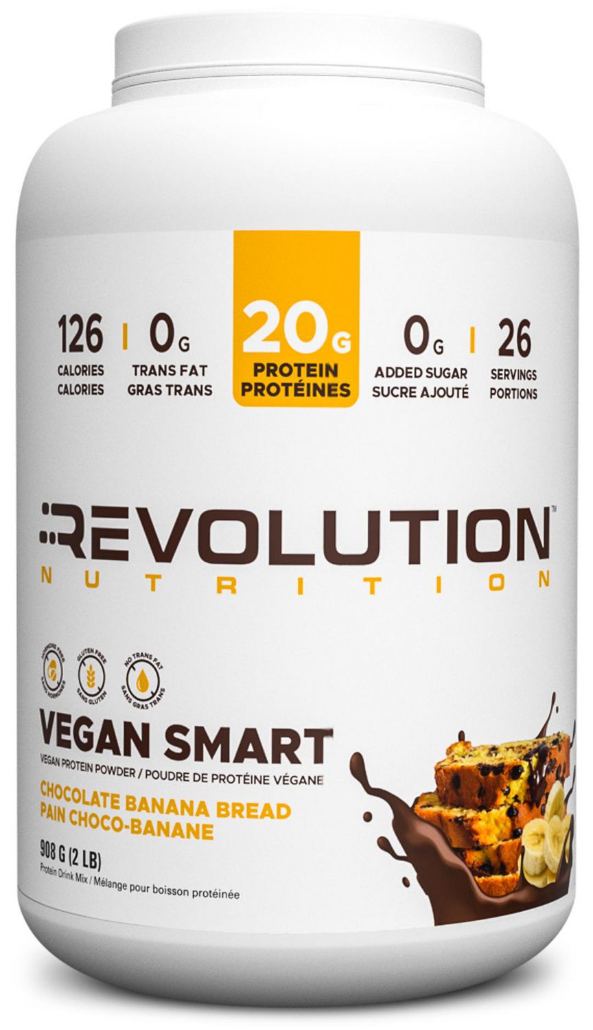 Revolution Nutrition, Vegan Smart, Vegan Protein Powder, 20g Of Protein Per Scoop, 908g, 26 Servings, Dairy Free, Plant Based, Sugar Free, Soy Free, Keto Friendly, For Men & Women, Chocolate Banana Bread (2 Pounds)