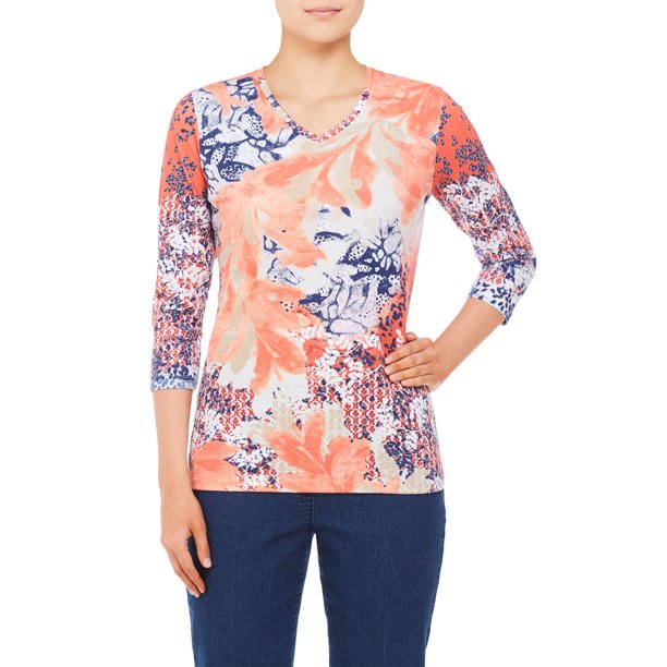 Alia Floral Print VNeck TShirt Walmart.ca