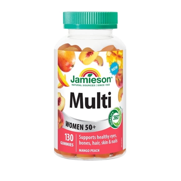 Jamieson Women's 50+ Multivitamin Gummies, Mango Peach Flavour, 130 Count