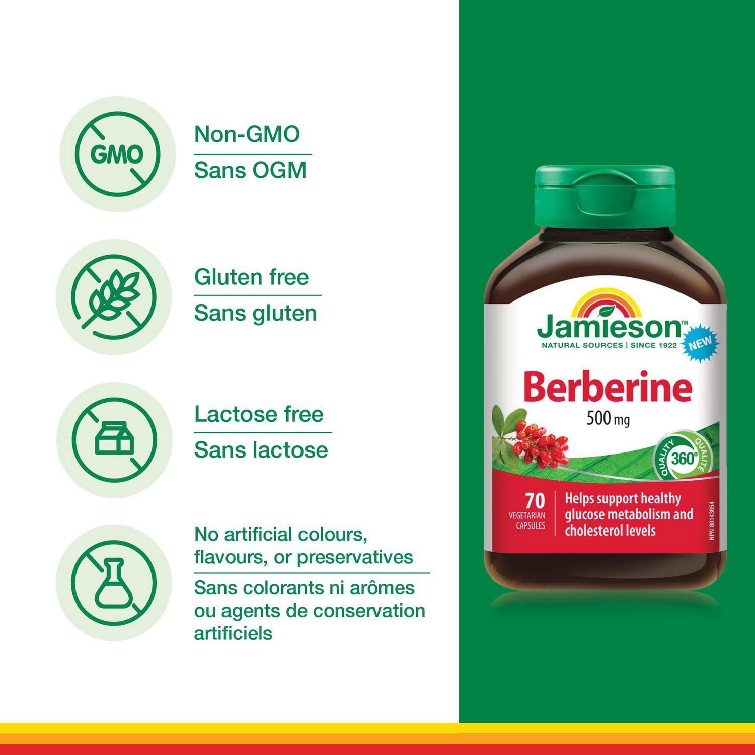 Jamieson Berberine Capsules, 500 mg, Vegetarian, 70 Count
