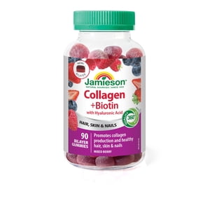 Jamieson Collagen + Biotin with Hyaluronic Acid Bilayer Gummy, Mixed Berry Flavour, 90 Count