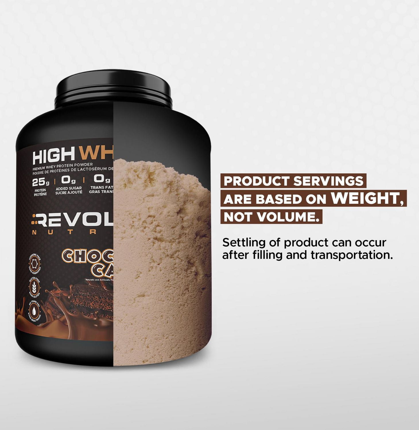 Revolution Nutrition, High Whey, Protein Powder 6LB, Whey Isolate, 25g of Protein Per Scoop, 2700 g, 73 Servings, Gluten Free, Lean Muscle Mass For Men & Women, Chocolate Cake (6 Pounds)