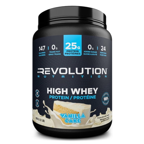 Revolution Nutrition, High Whey, Protein Powder 2LB, Whey Isolate, 25g of Protein Per Scoop, 908 g, 24 Servings, Gluten Free, Lean Muscle Mass For Men & Women, Vanilla Cake (2 Pounds)