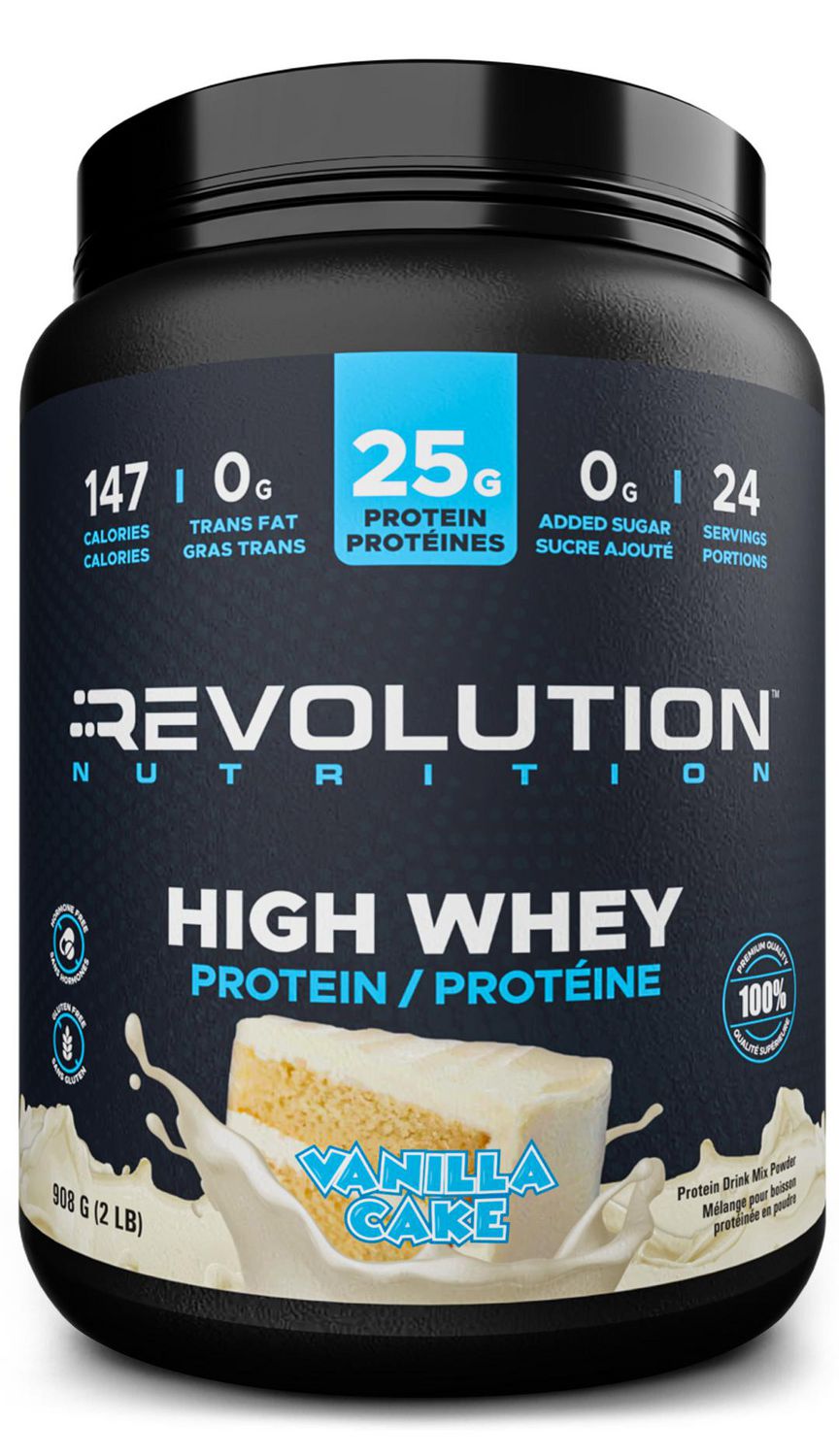 Revolution Nutrition, High Whey, Protein Powder 2LB, 25g of Protein Per Scoop, 908 g, 24 Servings, Gluten Free, Lean Muscle Mass For Men and Women, Vanilla Cake (2 Pounds)