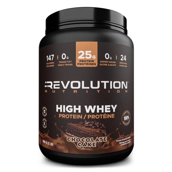 Revolution Nutrition, High Whey, Protein Powder 2LB, Whey Isolate, 25g of Protein Per Scoop, 908 g, 24 Servings, Gluten Free, Lean Muscle Mass For Men & Women, Chocolate Cake (2 Pounds)