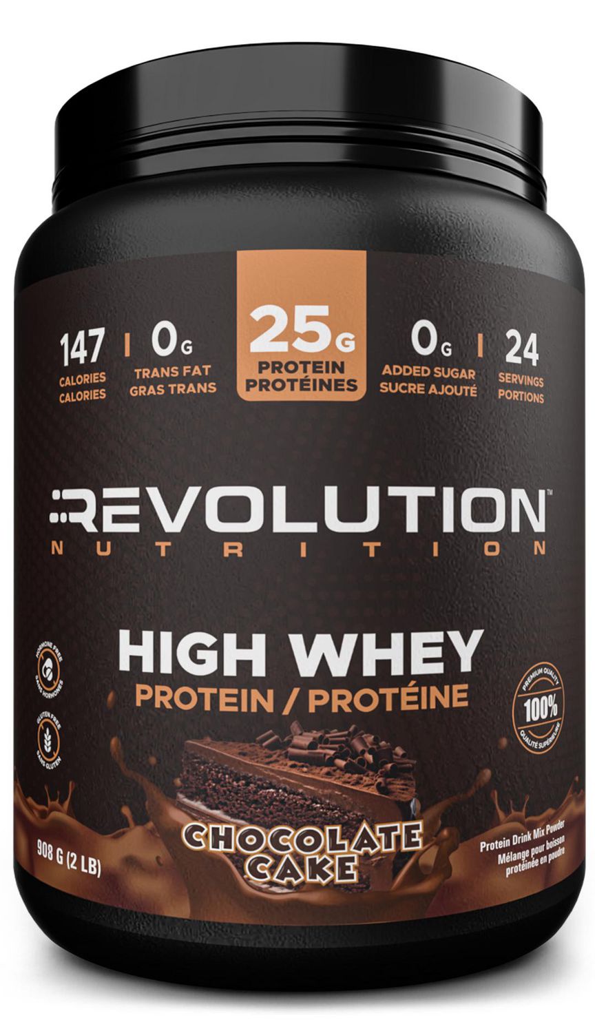 Revolution Nutrition, High Whey, Protein Powder 2LB, 25g of Protein Per Scoop, 908 g, 24 Servings, Gluten Free, Lean Muscle Mass For Men and Women, Chocolate Cake (2 Pounds)
