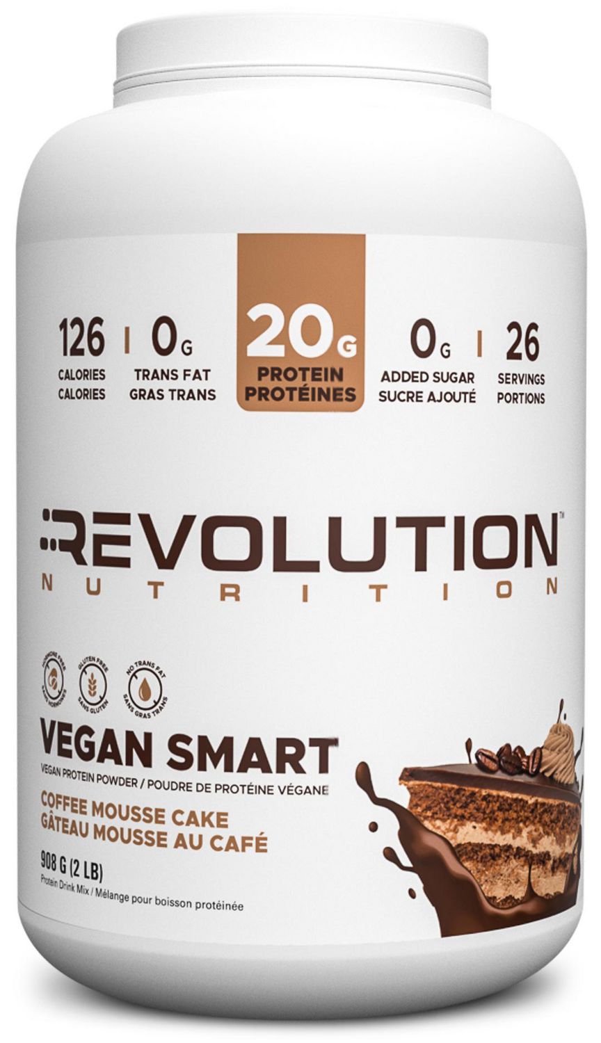 Revolution Nutrition, Vegan Smart, Vegan Protein Powder, 20g Of Protein Per Scoop, 908g, 26 Servings, Dairy Free, Plant Based, Sugar Free, Soy Free, Keto Friendly, For Men & Women, Coffee Mousse Cake (2 Pounds)