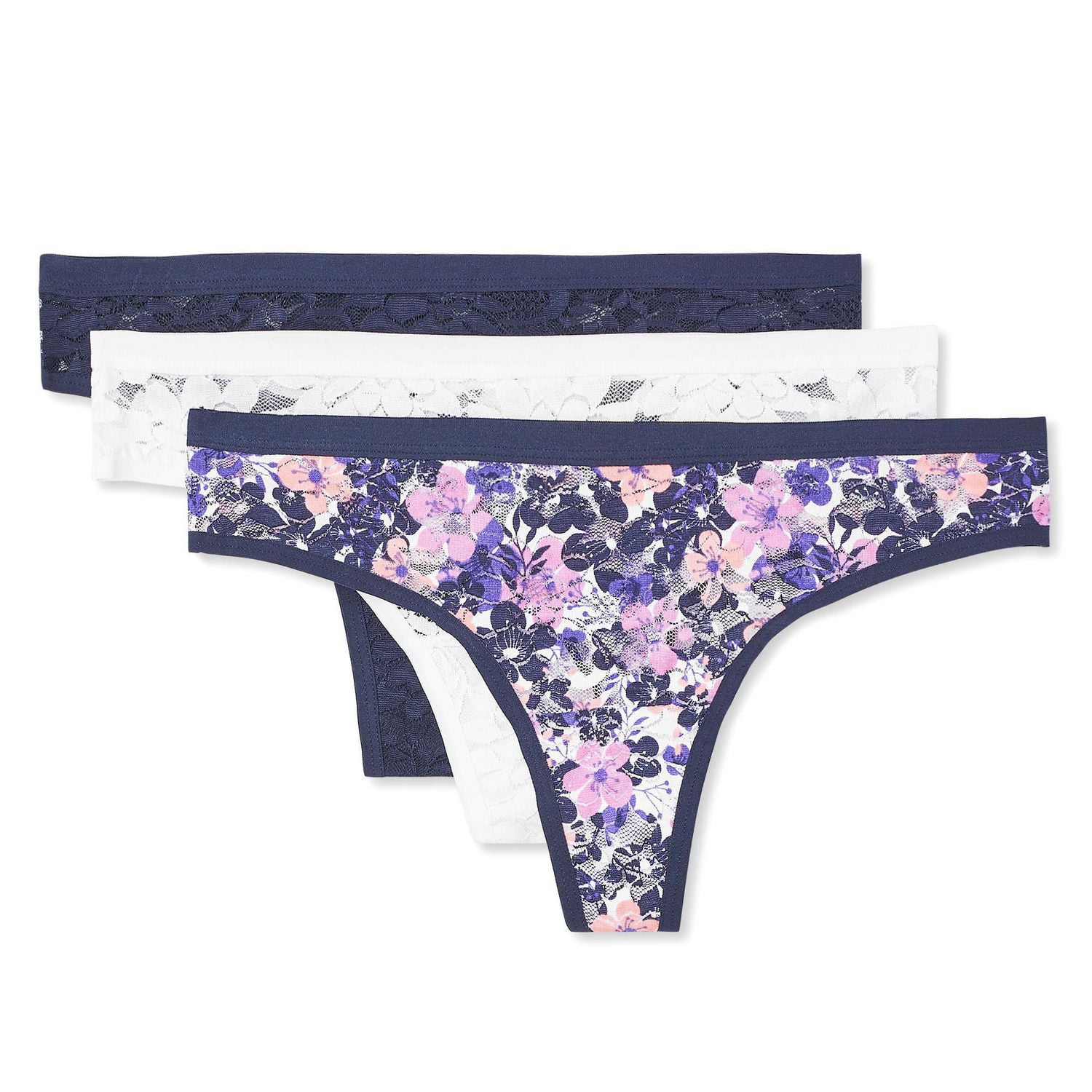 George Women's 3-Pack Printed Lace Thongs | Walmart Canada