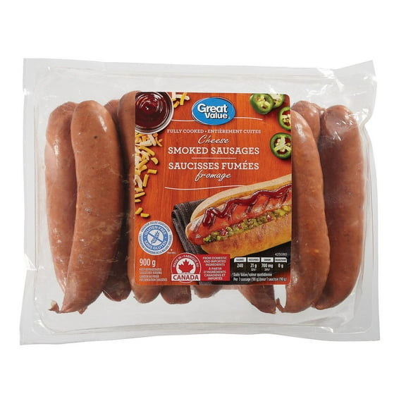 Great Value Cheese Smoked Sausages Fully Cooked, 900 g