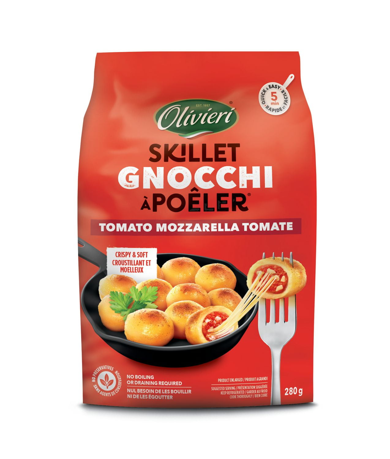 Olivieri Tomato & Mozzarella Skillet Gnocchi 280g, Gnocchi - tomato & mozzarella