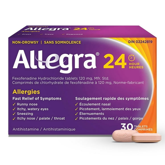 Allegra 12 Hour Allergy Medication, Non Drowsy, Fast, Multi-Symptom Allergy Relief Medicine for Sneezing, Runny Nose, Itchy/Watery Eyes, Throat or Palate, Fexofenadine Hydrochloride 60 mg, 36 Tablets, 30 Tablets